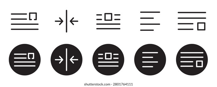 Alignment Icon Set, Text Paragraph Justification and Object Layout Ordering Vector Symbols