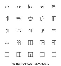 Alignment icons collection. Align icons set. Set of black editing and formatting icons. Outline symbol collection.