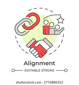 Alignment multi color concept icon. Team leadership, business collaboration. Corporate partnership. Round shape line illustration. Abstract idea. Graphic design. Easy to use in presentation, brochure
