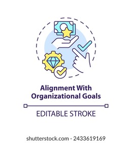 Alignment with organizational goals multi color concept icon. Employee recognition. Company core values. Workplace culture. Round shape line illustration. Abstract idea. Graphic design. Easy to use