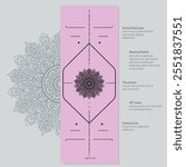 Alignment Yoga Mat design template. Vector illustration. Ready to print modern style. Perfect support in any asana, for the most demanding yogis with beautiful sybol in the center point