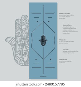 Ausrichtung Yoga Mat Design Vorlage. Vektorillustration. Bereit, modernen Stil zu drucken. Perfekter Support in jedem Asana, für die anspruchsvollsten Yogis mit wunderschönem Symbol im Mittelpunkt