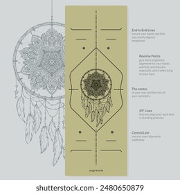 Alignment Yoga Mat design template. Vector illustration. Ready to print modern style. Perfect support in any asana, for the most demanding yogis with beautiful sybol in the center point