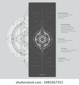 Alignment Yoga Mat design template. Vector illustration. Ready to print modern style. Perfect support in any asana, for the most demanding yogis with beautiful sybol in the center point