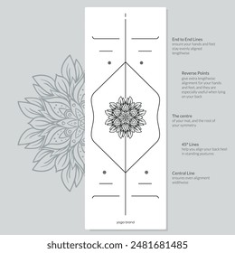 Alignment Yoga Mat design template. Vector illustration. Ready to print modern style. Perfect support in any asana, for the most demanding yogis with beautiful sybol in the center point