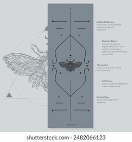 Ausrichtung Yoga Mat Design Vorlage. Vektorillustration. Bereit, modernen Stil zu drucken. Perfekter Support in jedem Asana, für die anspruchsvollsten Yogis mit wunderschönem Symbol im Mittelpunkt