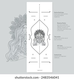 Ausrichtung Yoga Mat Design Vorlage. Vektorillustration. Bereit, modernen Stil zu drucken. Perfekter Support in jedem Asana, für die anspruchsvollsten Yogis mit wunderschönem Symbol im Mittelpunkt