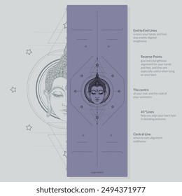 Alignment Yoga Mat design template. Vector illustration. Ready to print modern style. Perfect support in any asana, for the most demanding yogis with beautiful sybol in the center point