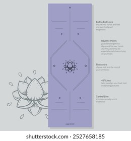 Alignment Yoga Mat design template. Vector illustration. Ready to print modern style. Perfect support in any asana, for the most demanding yogis with beautiful sybol in the center point