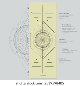 Alignment Yoga Mat design template. Vector illustration. Ready to print modern style. Perfect support in any asana, for the most demanding yogis with beautiful sybol in the center point