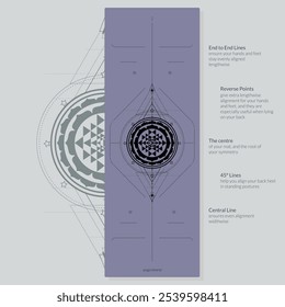 Alignment Yoga Mat design template. Vector illustration. Ready to print modern style. Perfect support in any asana, for the most demanding yogis with beautiful sybol in the center point