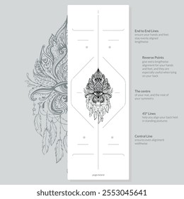 Alignment Yoga Mat design template. Vector illustration. Ready to print modern style. Perfect support in any asana, for the most demanding yogis with beautiful sybol in the center point