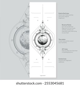 Alignment Yoga Mat design template. Vector illustration. Ready to print modern style. Perfect support in any asana, for the most demanding yogis with beautiful sybol in the center point