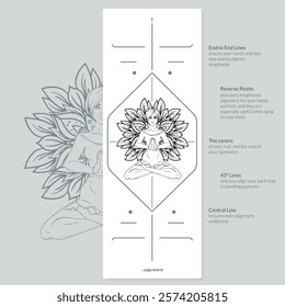 Alignment Yoga Mat design template. Vector illustration. Ready to print modern style. Perfect support in any asana, for the most demanding yogis with beautiful sybol in the center point