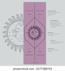 Alignment Yoga Mat design template. Vector illustration. Ready to print modern style. Perfect support in any asana, for the most demanding yogis with beautiful sybol in the center point