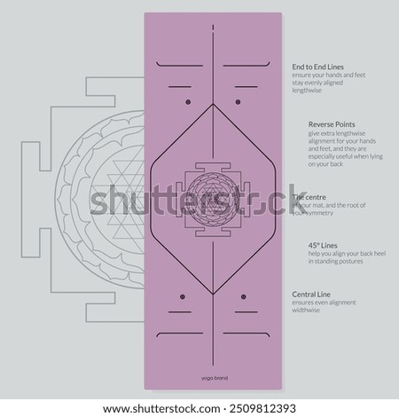 Alignment Yoga Mat design template. Vector illustration. Ready to print modern style. Perfect support in any asana, for the most demanding yogis with beautiful sybol in the center point