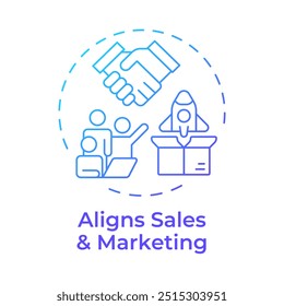 Alinea el icono de concepto de degradado azul de ventas y marketing. Flujo de trabajo del negocio, gestión de la coordinación. Ilustración de línea de forma redonda. Abstractas idea. Diseño gráfico. Fácil de usar en infografía