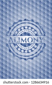 Alimony blue emblem or badge with abstract geometric polygonal pattern background.