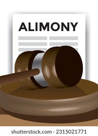 alimony paper, judge gavel, vector illustration 