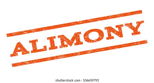 Alimony watermark stamp. Text caption between parallel lines with grunge design style. Rubber seal stamp with dust texture. Vector orange color ink imprint on a white background.