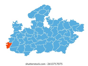 Alirajpur District Map Highlighted on Madhya Pradesh State Map