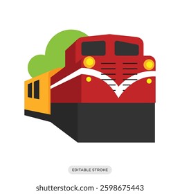 Alishan Forest Railway icon. Taiwanese red train symbol. Taiwan travel vector illustration in color fill style.