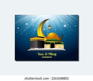 Al-Isra wal Mi'raj' means The night journey of Prophet Muhammad. Islamic Background Design Template. Vector Illustration
