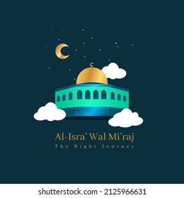 Al-Isra wal Mi'raj means Prophet Muhammad's Night Journey. Islamic Background Design Template. Banners, Posters, Greeting Cards. Vector Illustration.
