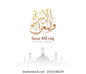 Al-Isra wal Mi`raj Prophet Muhammad background design. Design for greeting card, poster and banner. Vector illustration