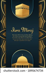 Al-Isra wal Mi'raj Translate: The night journey Prophet Muhammad Vector Illustration For Poster Template and Flyer, Simple Background of Isra Mi'raj Ceremony