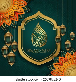 Al-Isra wal Mi'raj. Translate Night journey of Prophet Muhammad Vector Illustration For greeting card Templates