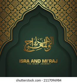 Al-Isra wal Mi'raj. Translate Night journey of Prophet Muhammad Vector Illustration For greeting card Templates