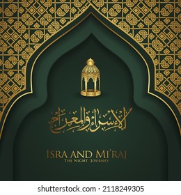 Al-Isra wal Mi'raj. Translate Night journey of Prophet Muhammad Vector Illustration For greeting card Templates