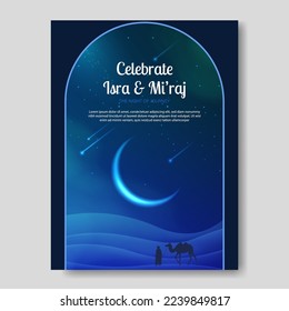 Al-Isra wal Mi'raj Translate: The night journey Prophet Muhammad Vector Illustration For Poster Template and Flyer, Simple Background of Isra Mi'raj Ceremony