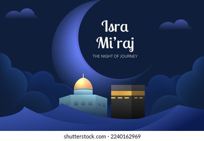 Al-Isra wal Mi'raj Translate: The night journey Prophet Muhammad Vector Illustration For Poster Template and Flyer, Simple Background of Isra Mi'raj Ceremony