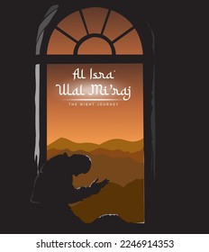 Al-Isra wal Mi'raj Translate: Night Journey of Prophet Muhammad Vector Illustration For Poster and Flyer Template, Isra Mi'raj Ceremony Simple Background