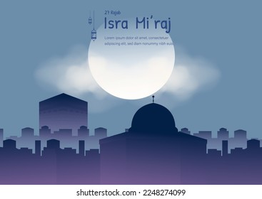 Al-Isra wal Mi'raj Translate: The Night Journey Prophet Muhammad Vector Illustration for Poster Template and Flyer, Simple Background of Isra Mi'raj Ceremony