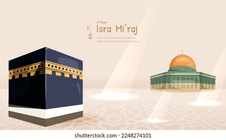 Al-Isra wal Mi'raj Translate: The Night Journey Prophet Muhammad Vector Illustration for Poster Template and Flyer, Simple Background of Isra Mi'raj Ceremony