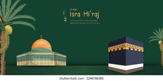 Al-Isra wal Mi'raj Translate: The Night Journey Prophet Muhammad Vector Illustration for Poster Template and Flyer, Simple Background of Isra Mi'raj Ceremony