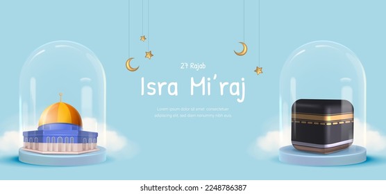 Al-Isra wal Mi'raj Translate: The Night Journey Prophet Muhammad Vector Illustration for Poster Template and Flyer, Simple Background of Isra Mi'raj Ceremony