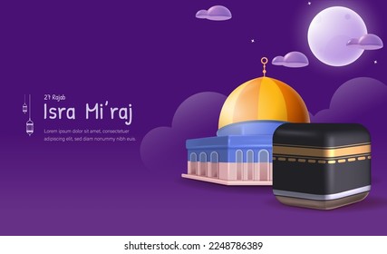 Al-Isra wal Mi'raj Translate: The Night Journey Prophet Muhammad Vector Illustration for Poster Template and Flyer, Simple Background of Isra Mi'raj Ceremony