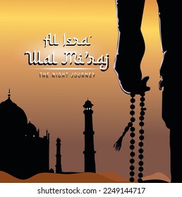 Al-Isra wal Mi'raj Translate: Night Journey of Prophet Muhammad Vector Illustration For Poster and Flyer Template, Isra Mi'raj Ceremony Simple Background