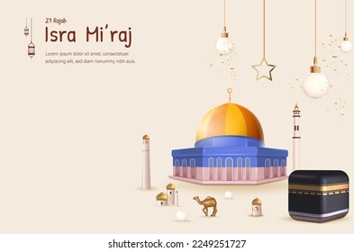 Al-Isra wal Mi'raj Translate: The Night Journey Prophet Muhammad Vector Illustration for Poster Template and Flyer, Simple Background of Isra Mi'raj Ceremony