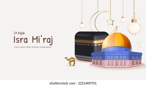 Al-Isra wal Mi'raj Translate: The Night Journey Prophet Muhammad Vector Illustration for Poster Template and Flyer, Simple Background of Isra Mi'raj Ceremony