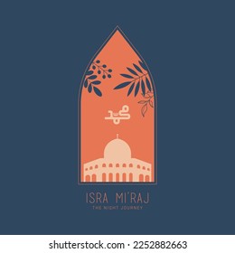 Al-Isra wal Mi'raj Translate: The night journey Prophet Muhammad Vector Illustration For Poster Template and Flyer, Simple Background of Isra Mi'raj Ceremony with outline doodle retro boho design