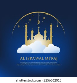 Al-Isra wal Mi'raj Translate: The night journey Prophet Muhammad Vector Illustration For Poster Template and Flyer, Simple Background of Isra Mi'raj Ceremony