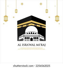 Al-Isra wal Mi'raj Translate: The night journey Prophet Muhammad Vector Illustration For Poster Template and Flyer, Simple Background of Isra Mi'raj Ceremony