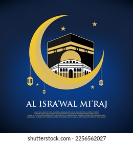 Al-Isra wal Mi'raj Translate: The night journey Prophet Muhammad Vector Illustration For Poster Template and Flyer, Simple Background of Isra Mi'raj Ceremony