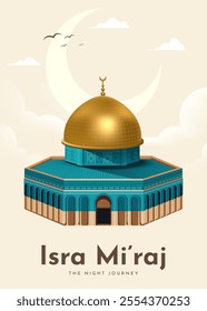 Al-Isra wal Mi'raj Translate: The night journey Prophet Muhammad Vector Illustration For Poster Template and Flyer, Simple Background of Isra Mi'raj Ceremony