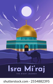 Al-Isra wal Mi'raj Translate: The night journey Prophet Muhammad Vector Illustration For Poster Template and Flyer, Simple Background of Isra Mi'raj Ceremony